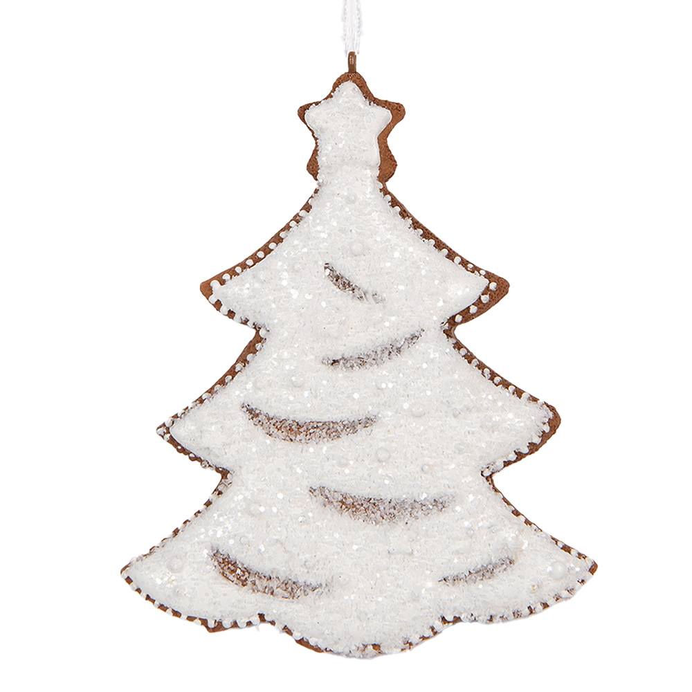 Clayre & Eef   | Decoratie hanger Kerstboom Wit Bruin 9x1x10 cm | 6PR5344