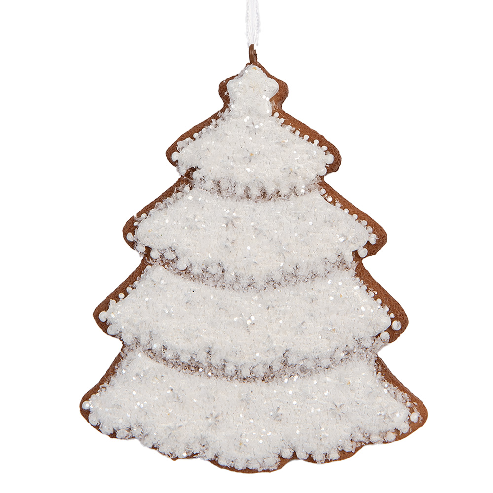 Clayre & Eef   | Decoratie hanger Kerstboom Wit Bruin 9x1x10 cm | 6PR5345