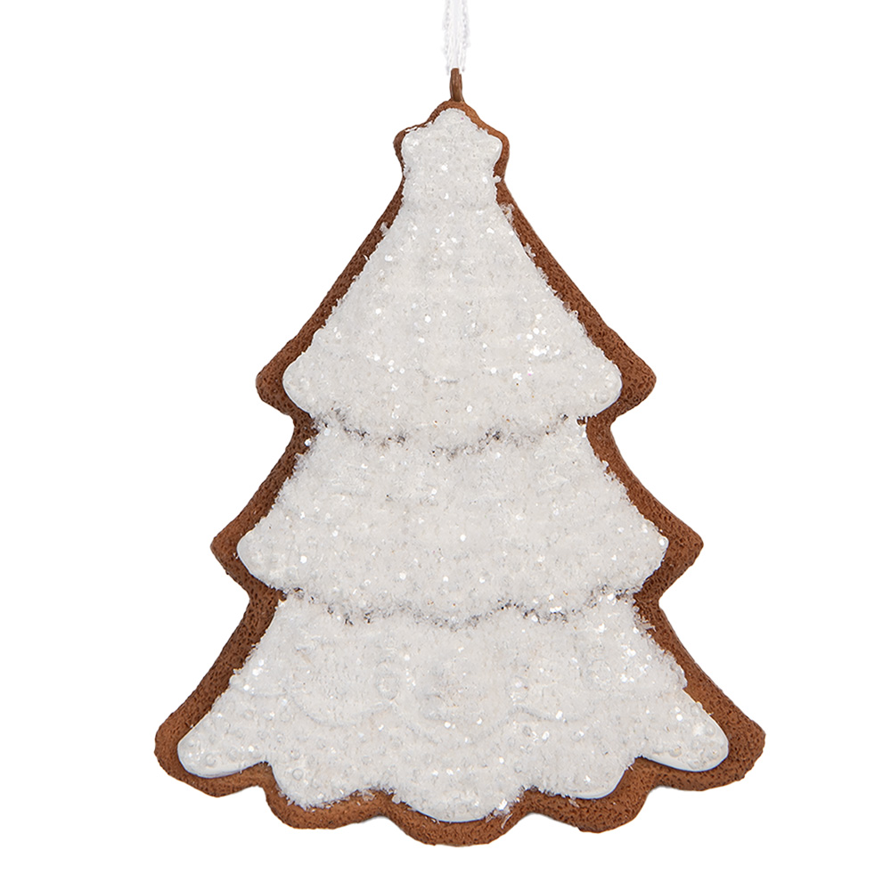 Clayre & Eef   | Decoratie hanger Kerstboom Wit Bruin 9x1x10 cm | 6PR5346