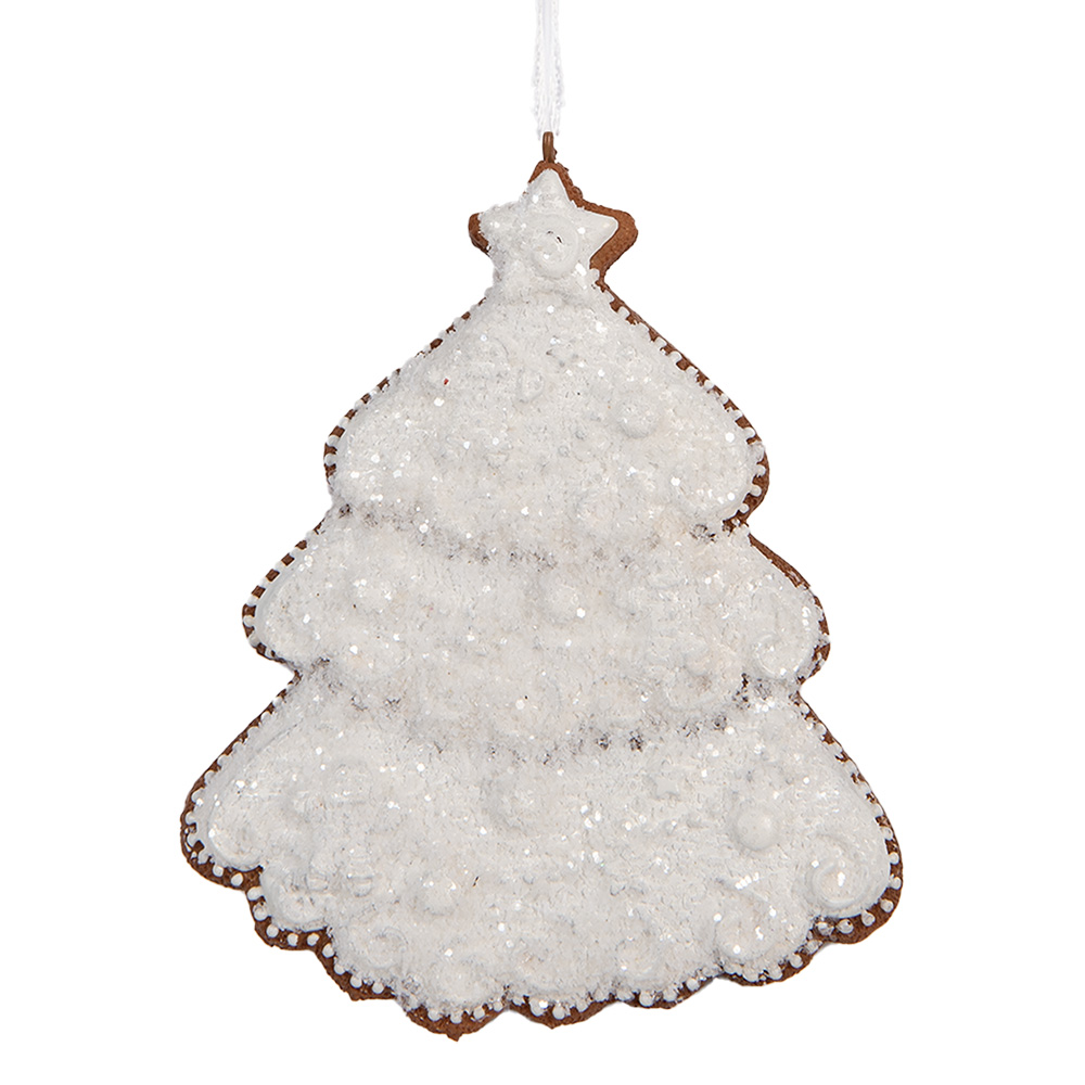 Clayre & Eef   | Decoratie hanger Kerstboom Wit Bruin 9x1x10 cm | 6PR5347