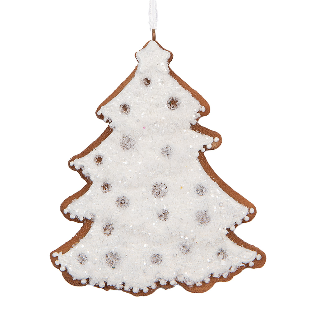 Clayre & Eef   | Decoratie hanger Kerstboom Wit Bruin 9x1x10 cm | 6PR5348