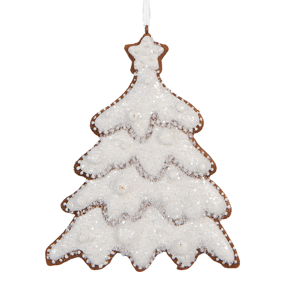Clayre & Eef   | Decoratie hanger Kerstboom Wit Bruin 9x1x10 cm | 6PR5349