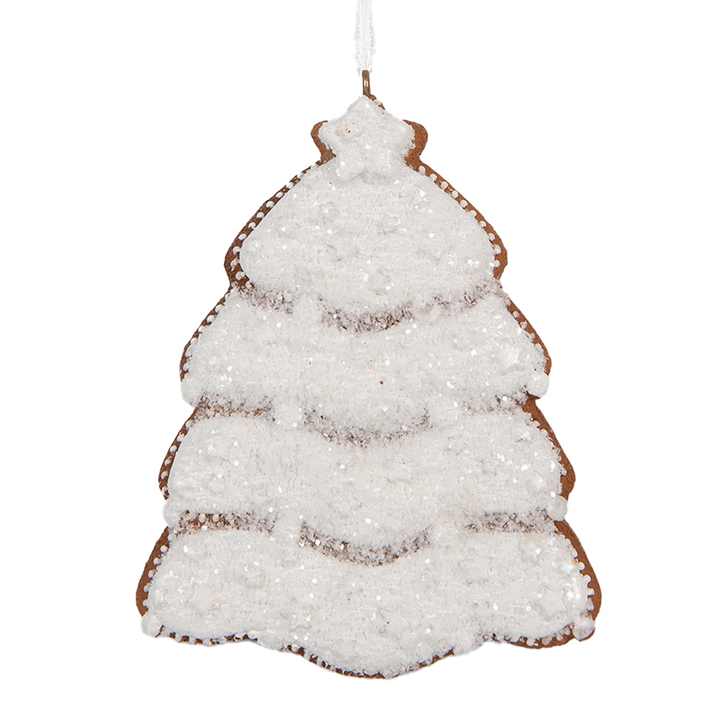 Clayre & Eef   | Decoratie hanger Kerstboom Wit Bruin 8x1x10 cm | 6PR5350
