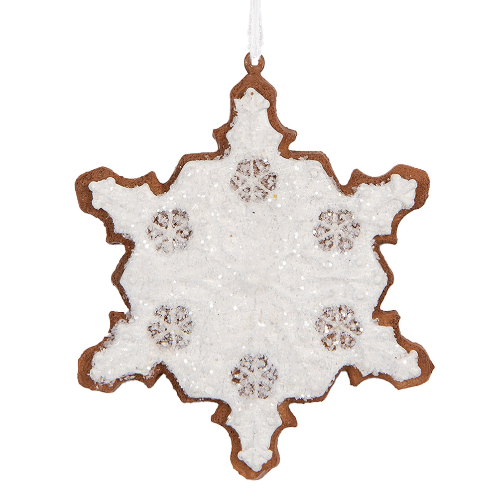 Clayre & Eef   | Decoratie hanger Sneeuwvlok Wit Bruin 9x1x10 cm | 6PR5351