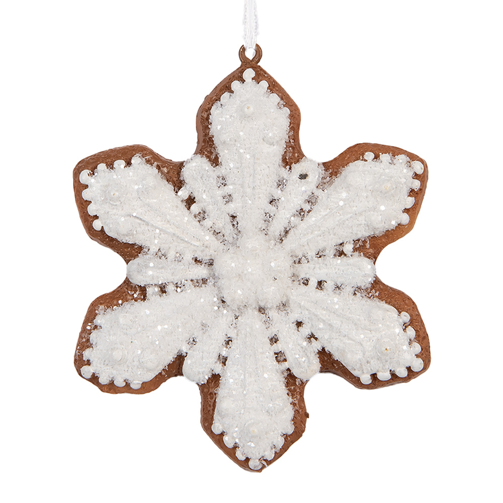 Clayre & Eef   | Decoratie hanger Sneeuwvlok Wit Bruin 9x1x10 cm | 6PR5353