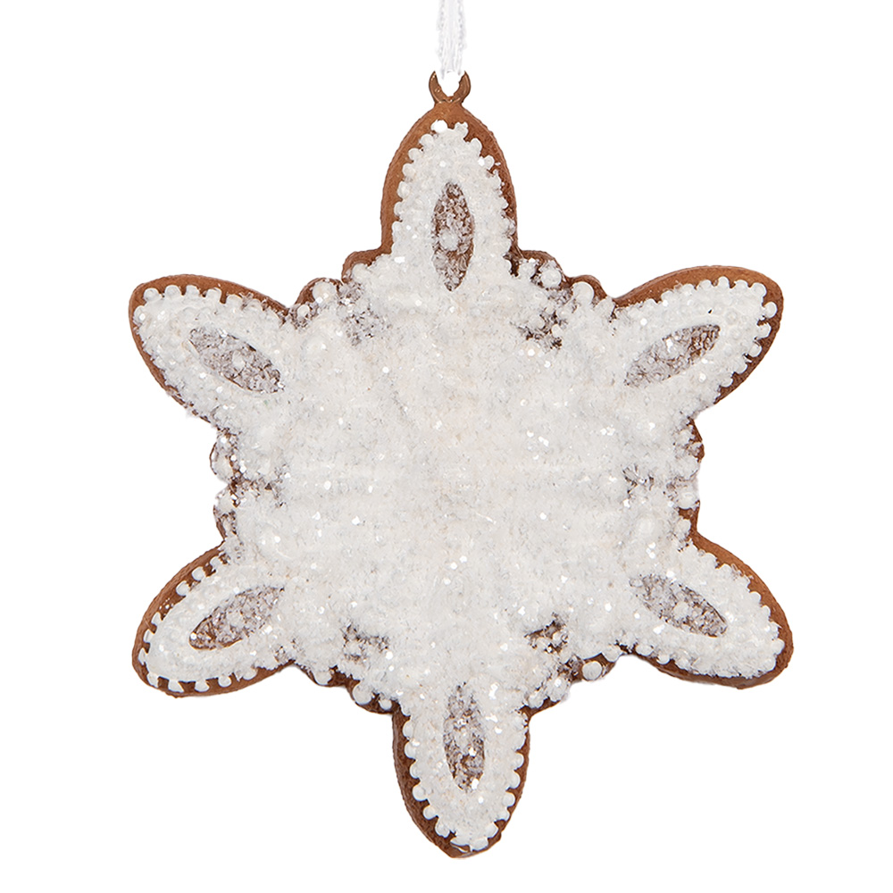Clayre & Eef   | Decoratie hanger Sneeuwvlok Wit Bruin 9x1x10 cm | 6PR5355