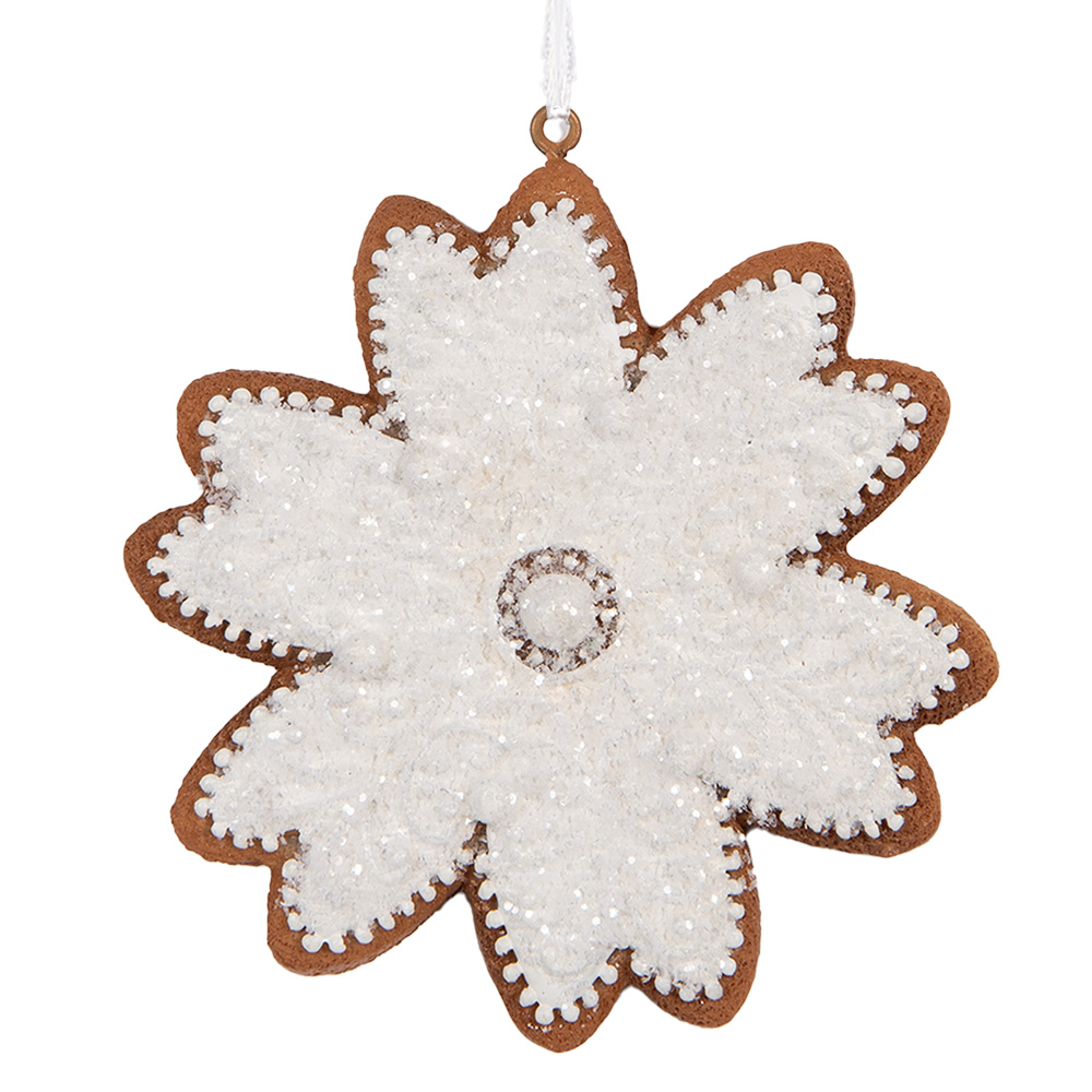 Clayre & Eef   | Decoratie hanger Sneeuwvlok Wit Bruin 9x1x10 cm | 6PR5356