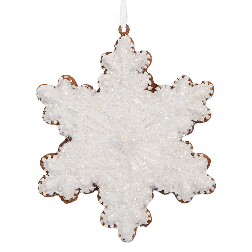 Clayre & Eef   | Decoratie hanger Sneeuwvlok Wit Bruin 9x1x10 cm | 6PR5358