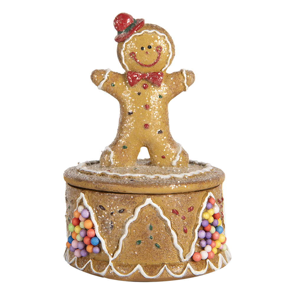 Clayre & Eef   | Decoratief Opbergdoosje met Peperkoekpop Bruin Wit ø 7x11 cm | 6PR5650