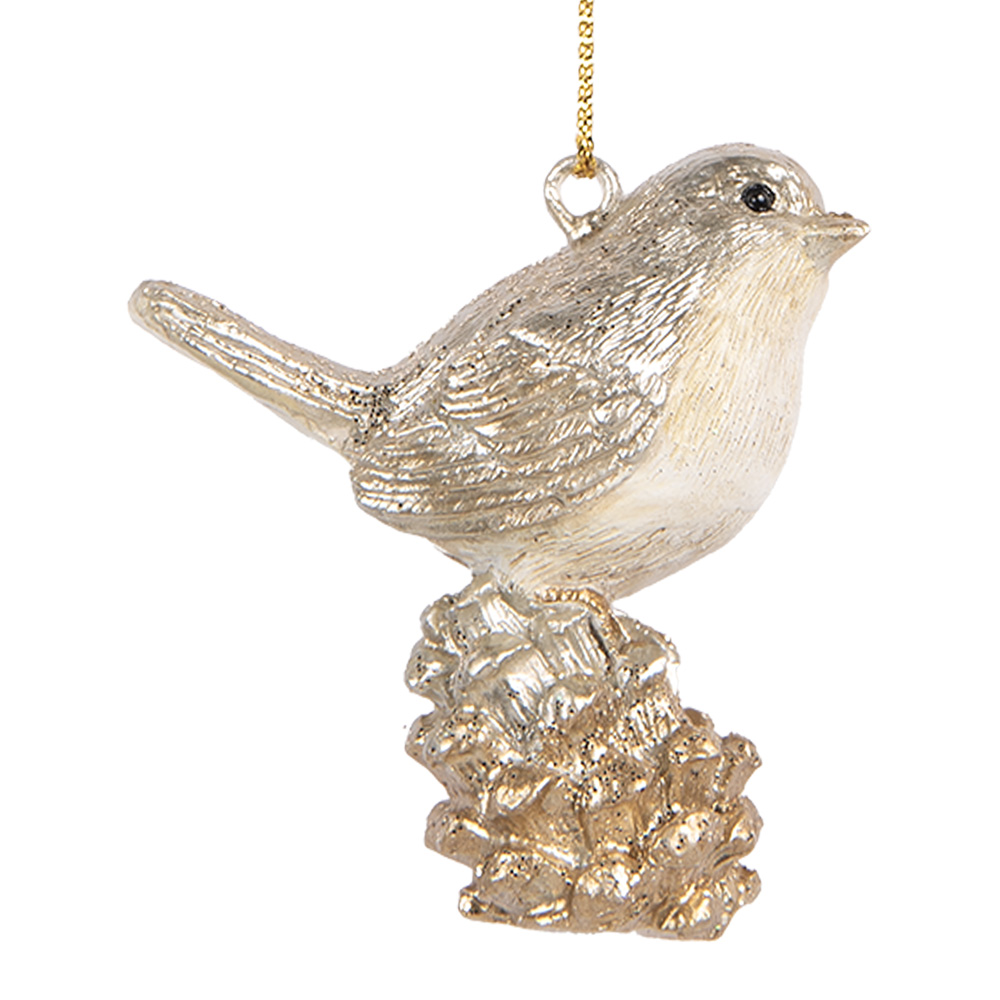 Clayre & Eef   | Decoratie Hanger Vogel Beige Goudkleurig 6x3x6 cm | 6PR5660