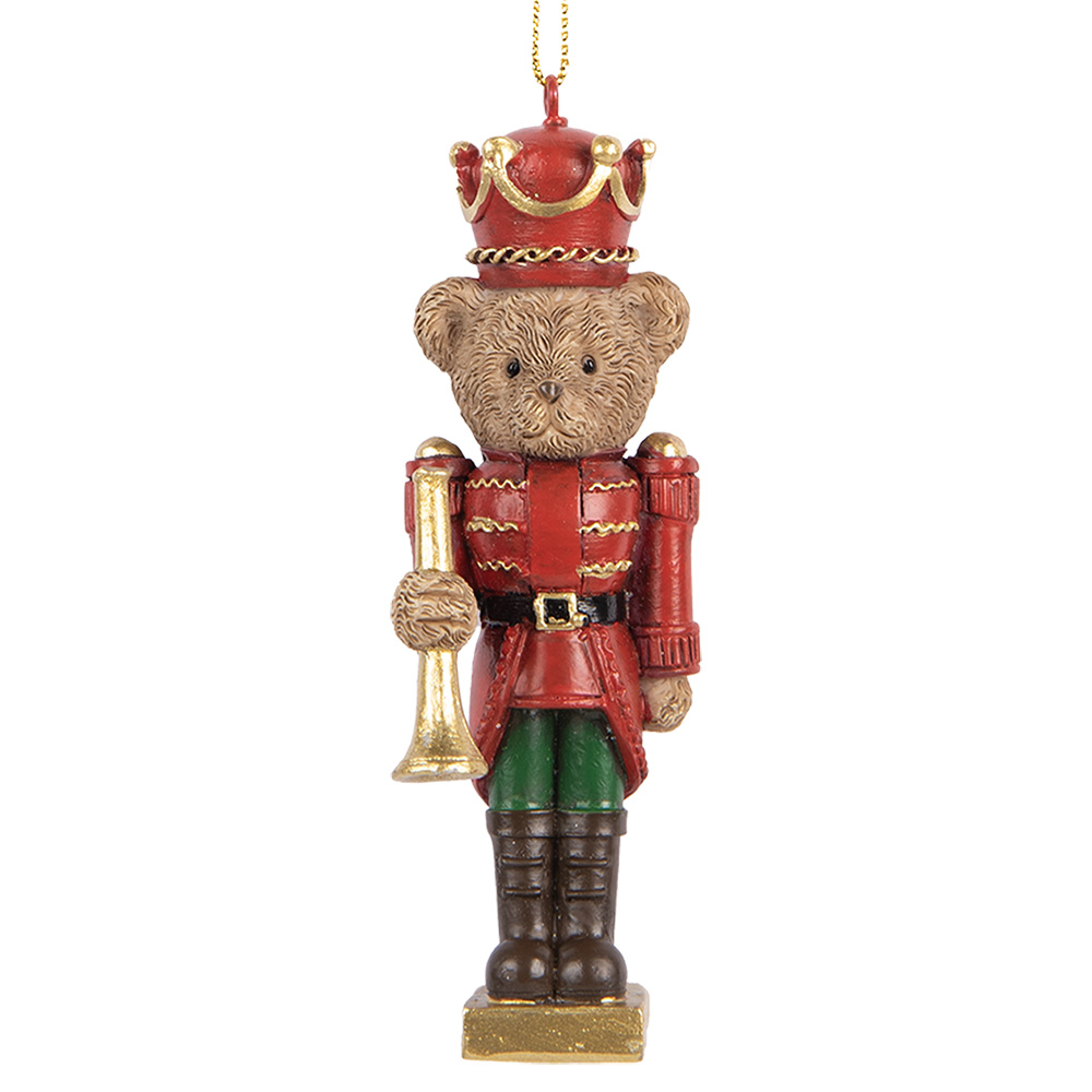 Clayre & Eef   | Decoratie Hanger Beer Bruin Rood 4x4x11 cm | 6PR5663
