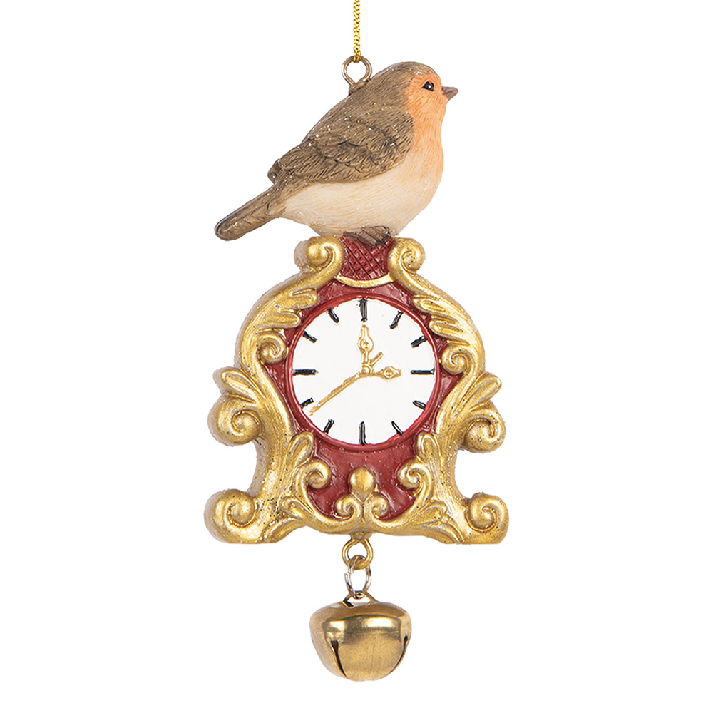 Clayre & Eef   | Decoratie Hanger Vogel Bruin Goudkleurig 6x3x11 cm | 6PR5664