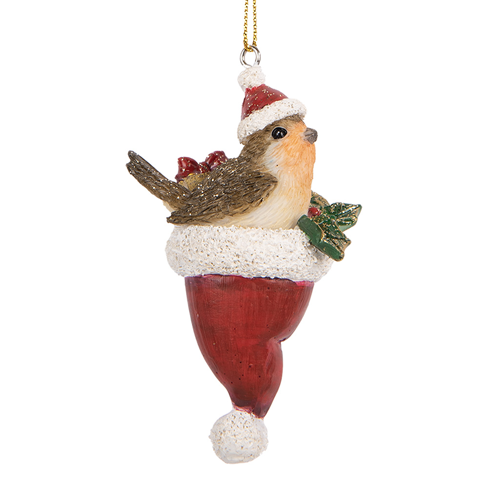 Clayre & Eef   | Decoratie Hanger Vogel Bruin Rood 5x3x9 cm | 6PR5665