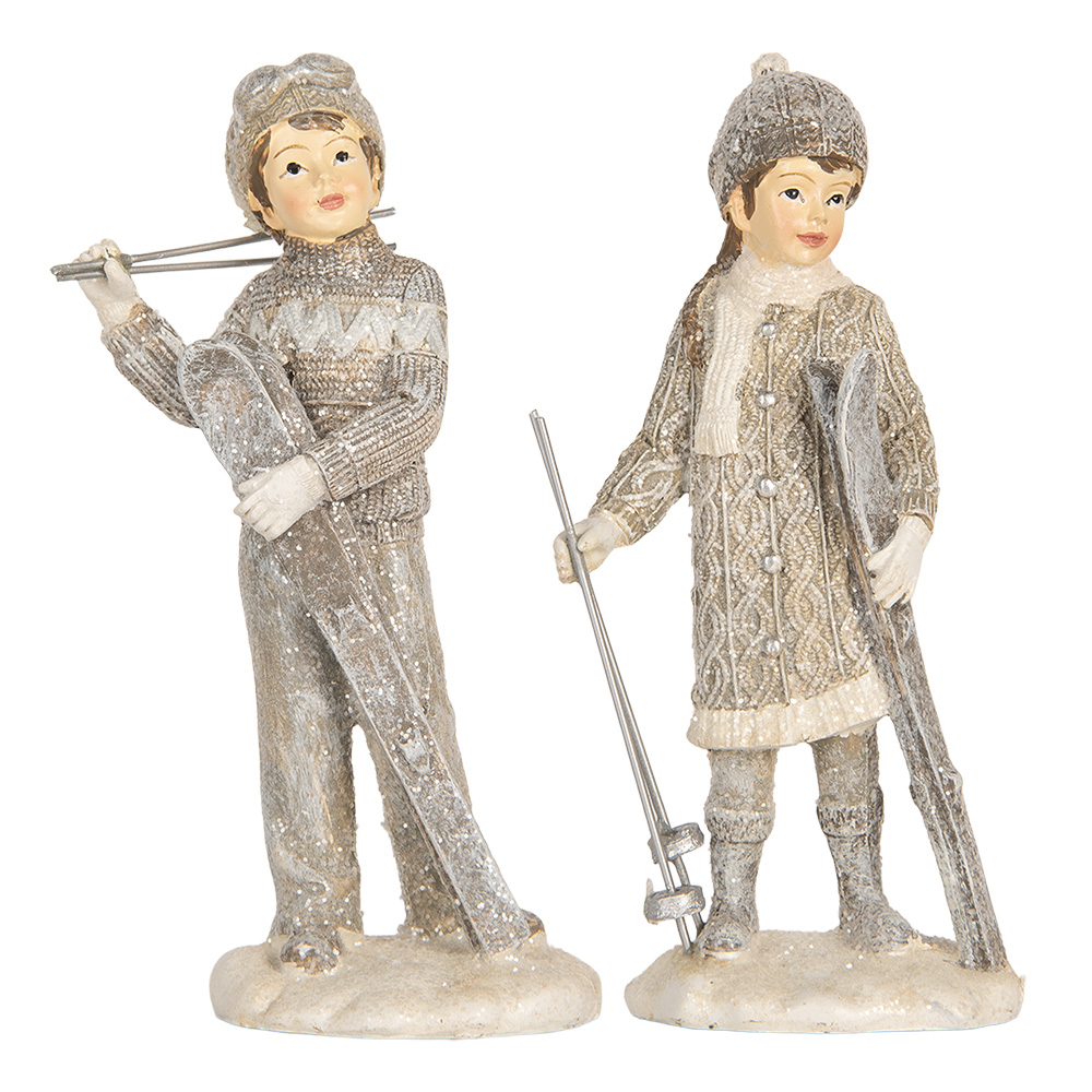 Clayre & Eef   | Kerstdecoratie Kinderen set van 2 Grijs 8x5x15 cm | 6PR5921
