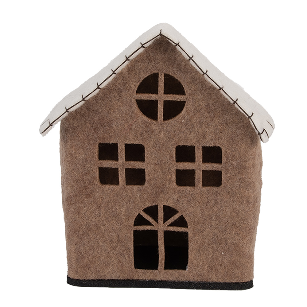 Clayre & Eef   | Vilten Huis Bruin Wit 17x9x19 cm | 66305