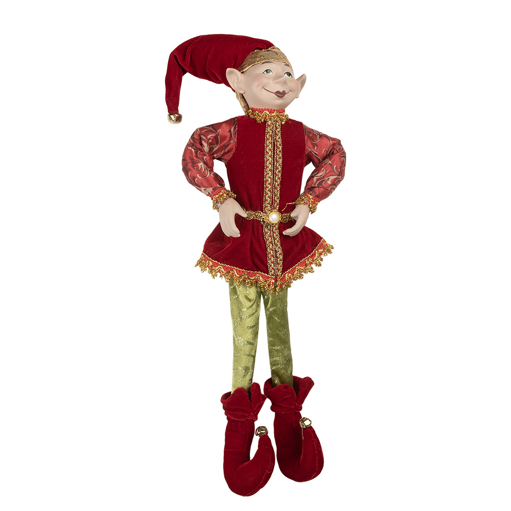 Clayre & Eef   | Decoratie elf Rood Groen 20x6x52 cm | 66337