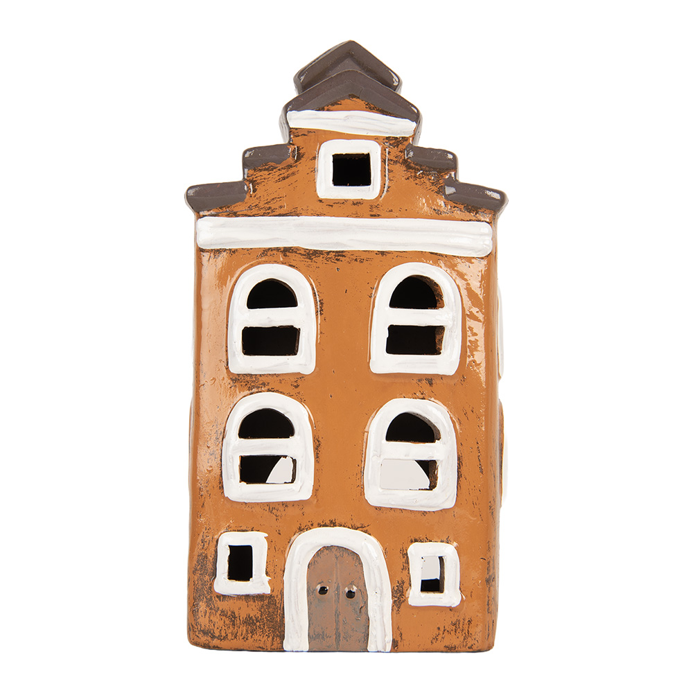 Clayre & Eef   | Decoratie Huisje Oranje Grijs 13x10x24 cm | 6CE2203