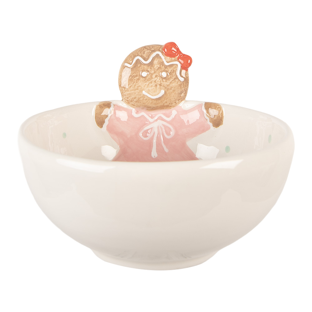 Clayre & Eef   | Serveerschaaltje Wit Roze 18x17x12 cm / 700 ml | 6CE2216