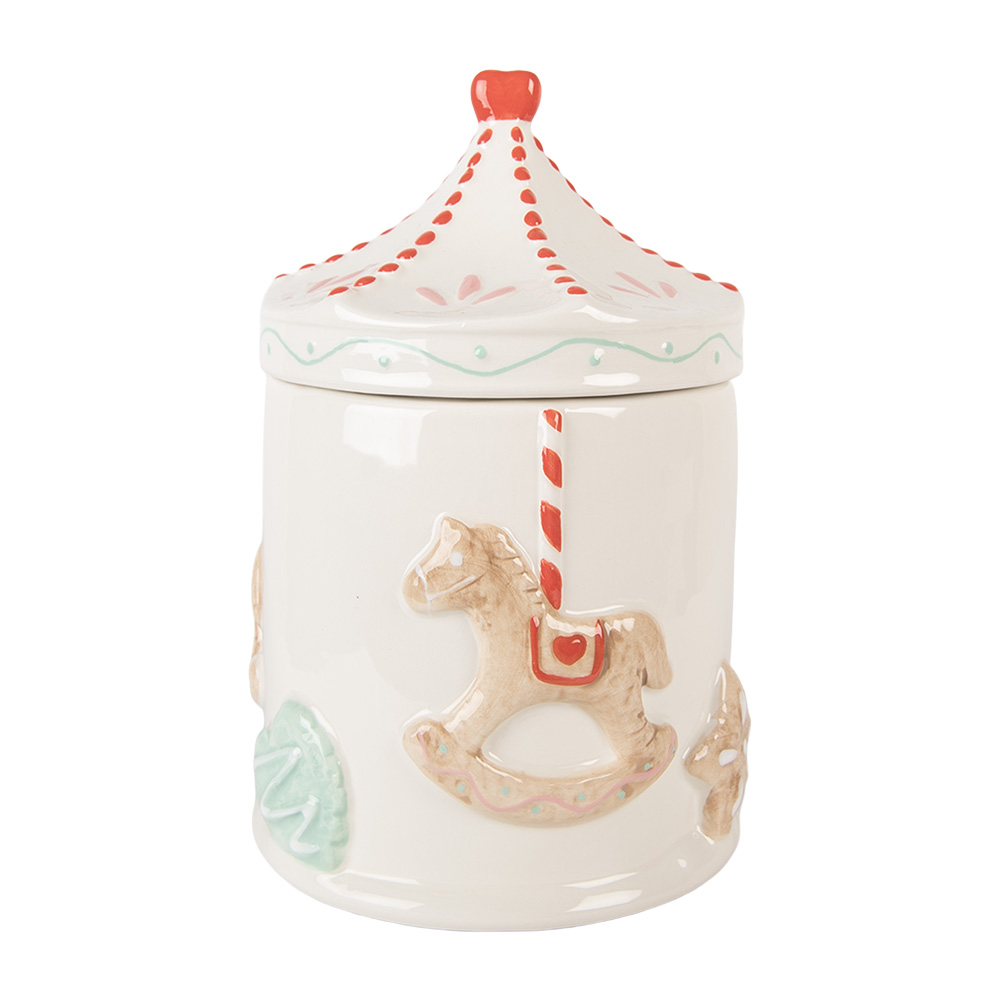 Clayre & Eef   | Voorraadpot Deksel Wit Bruin ø 15x22 cm | 6CE2218