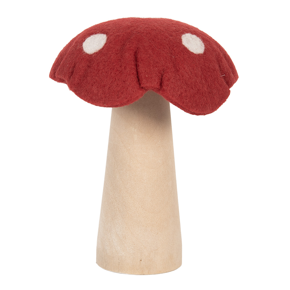 Clayre & Eef   | Vilten Paddenstoel Rood Bruin 14x14x17 cm | 66303