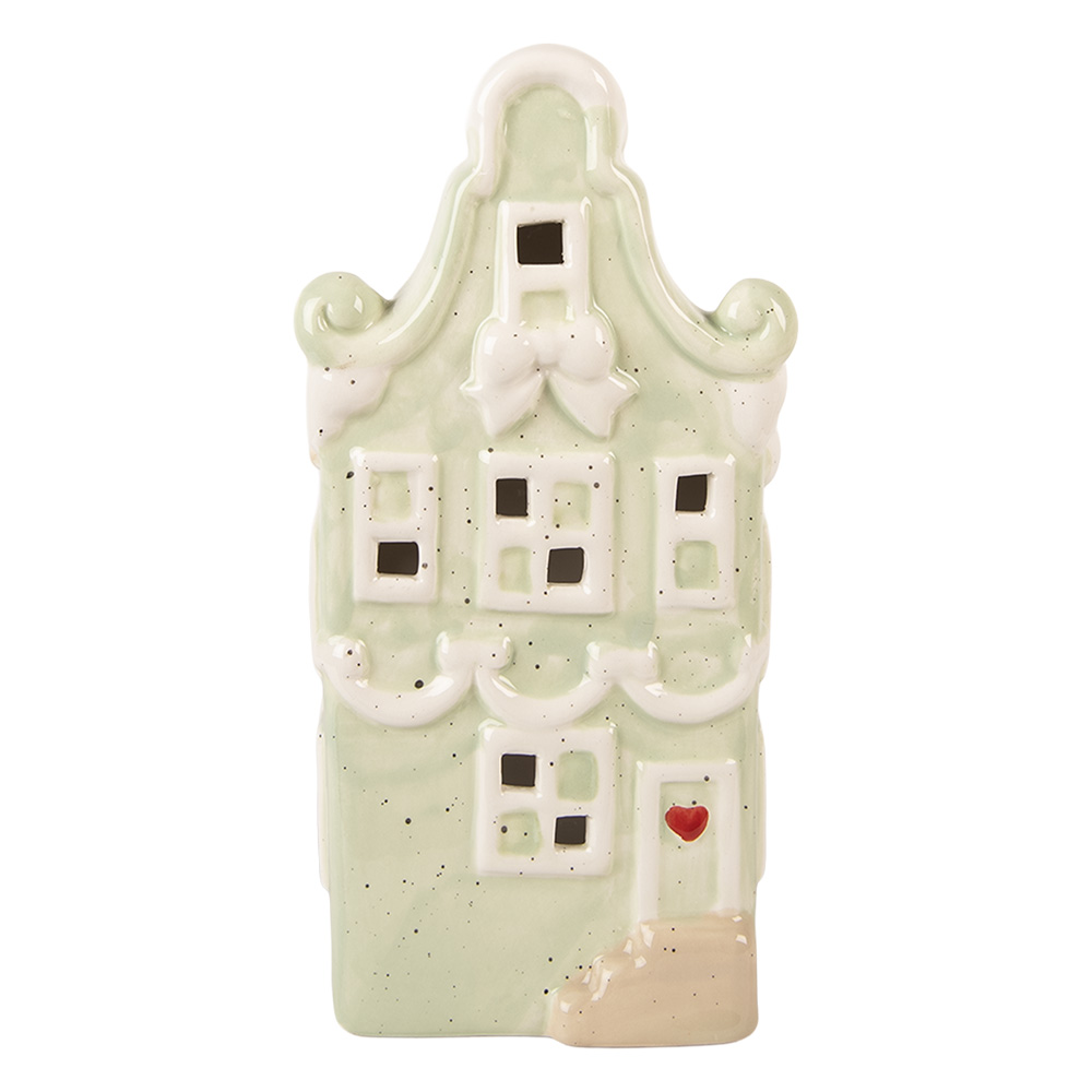 Clayre & Eef   | Decoratie Huisje Groen Wit LED 11x9x22 cm | 6CE2219GR