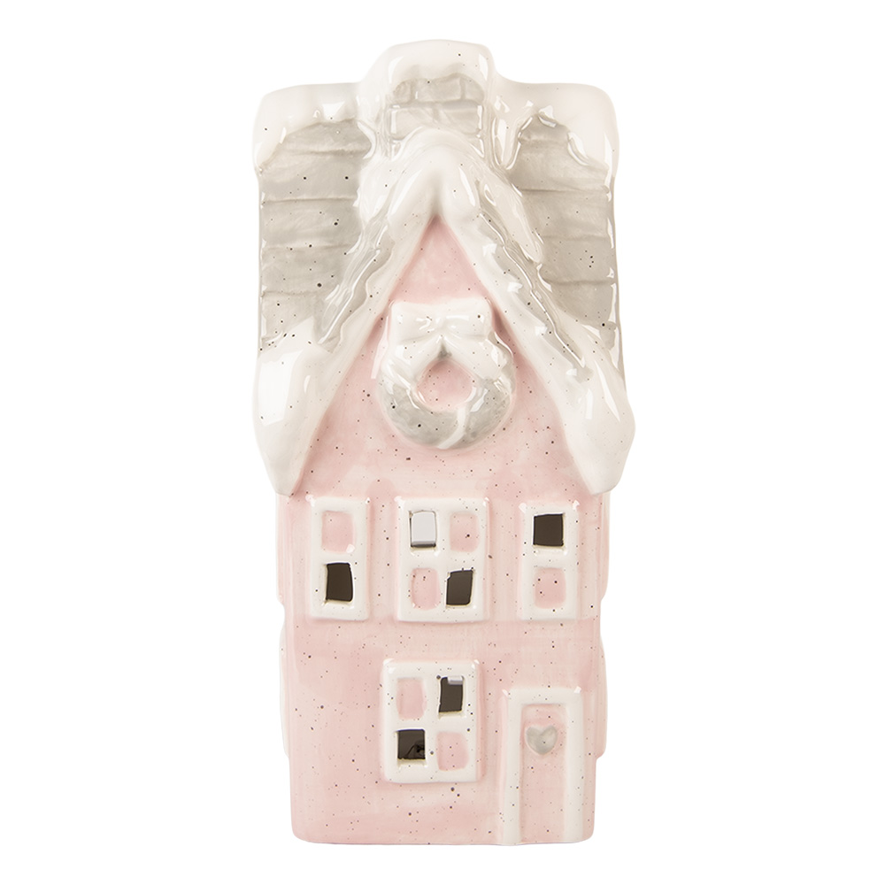 Clayre & Eef   | Decoratie Huisje Roze Grijs LED 11x10x24 cm | 6CE2220P