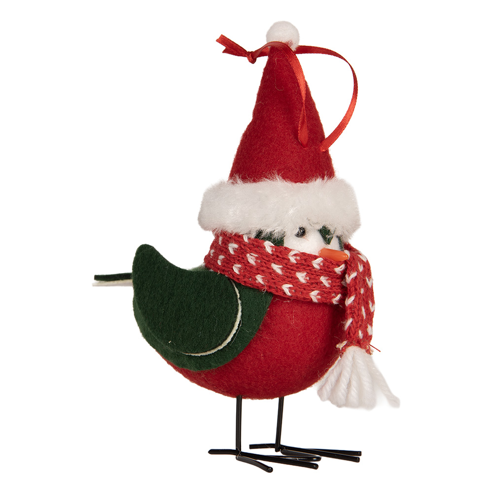 Clayre & Eef   | Decoratie beeld Vogel Rood Zwart 11x7x12 cm | 66339