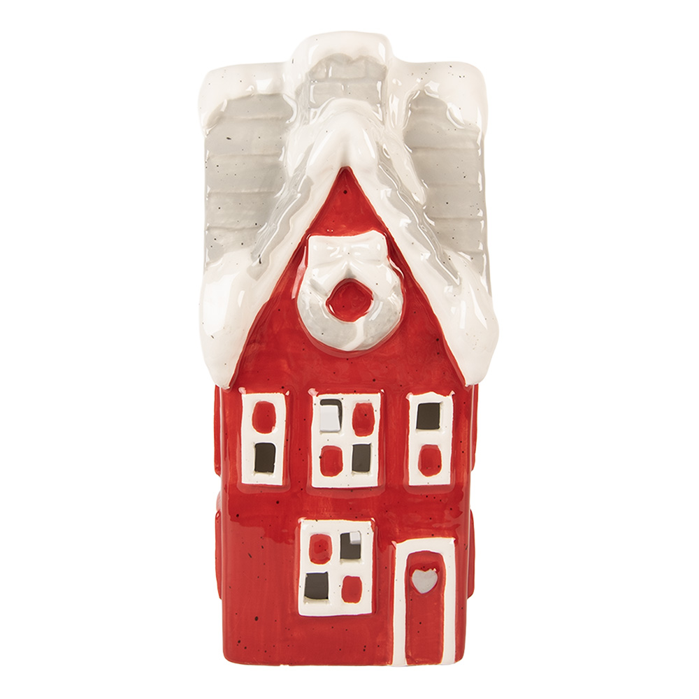 Clayre & Eef   | Decoratie Huisje LED Rood Grijs 11x10x24 cm | 6CE2220R