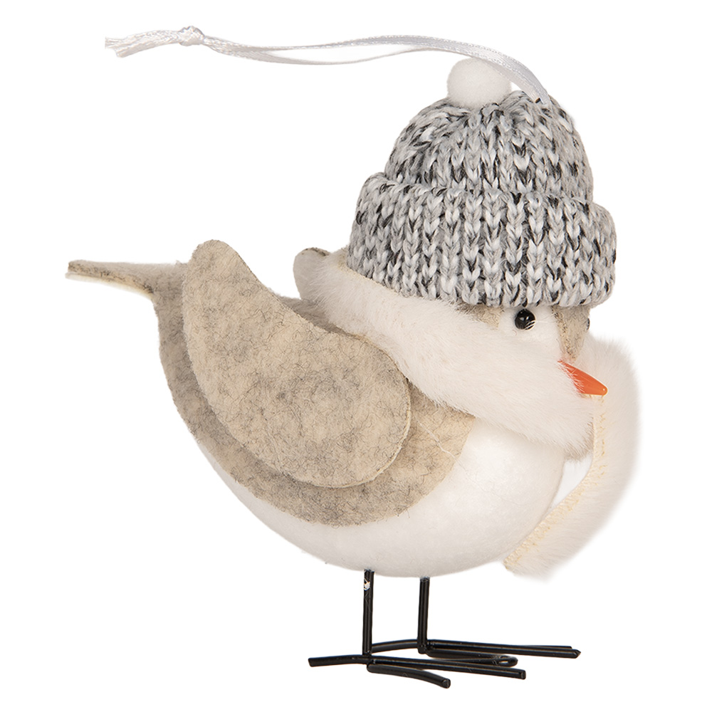 Clayre & Eef   | Decoratie beeld Vogel Wit Beige 11x7x12 cm | 66340