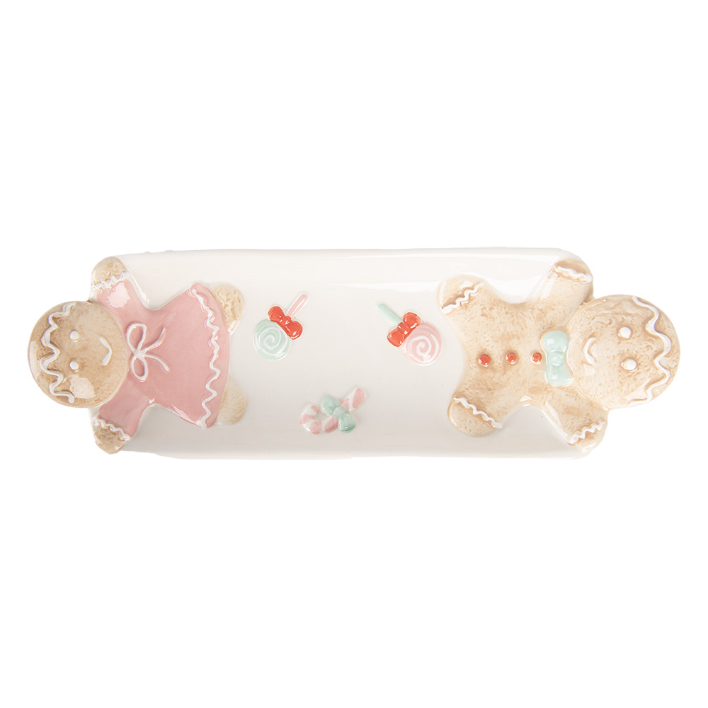 Clayre & Eef   | Serveerschaal Wit Bruin 31x10x5 cm | 6CE2224