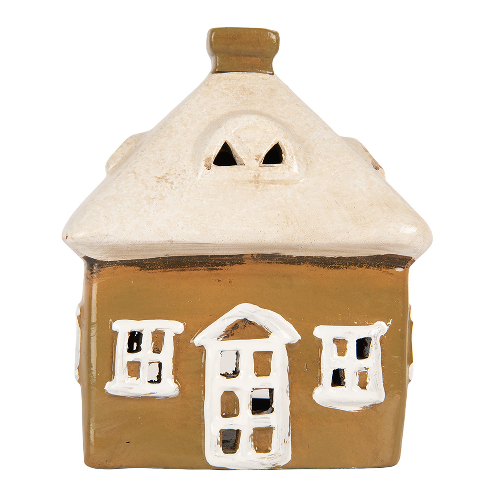 Clayre & Eef   | Decoratie Huisje Bruin Beige 12x9x14 cm | 6CE2184