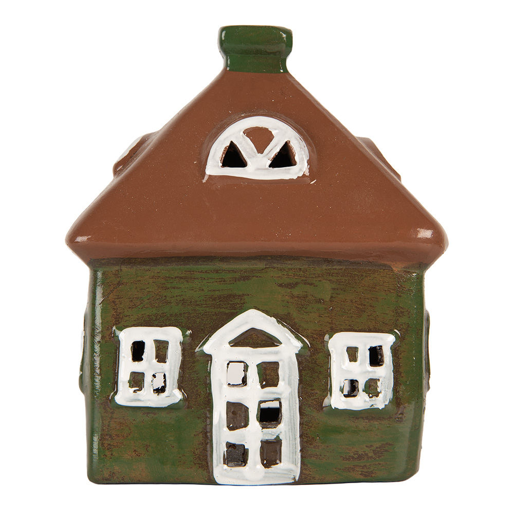Clayre & Eef   | Decoratie Huisje Groen Bruin 12x9x14 cm | 6CE2185