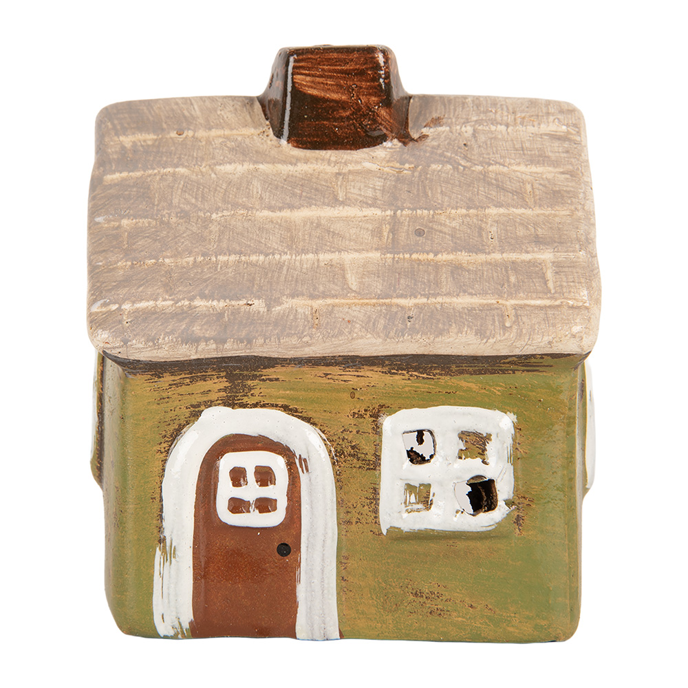 Clayre & Eef   | Decoratie Huisje Groen Beige 8x7x10 cm | 6CE2186