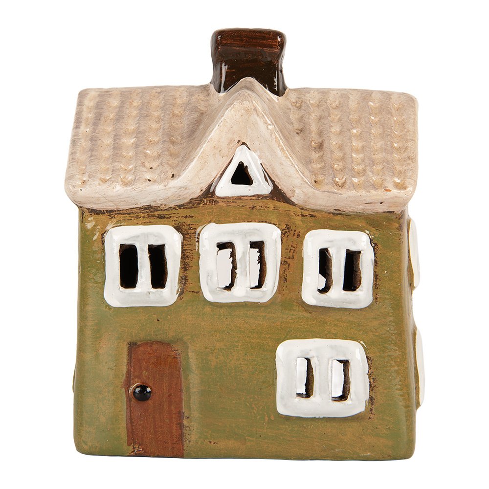 Clayre & Eef   | Decoratie Huisje Groen Beige 11x7x13 cm | 6CE2188