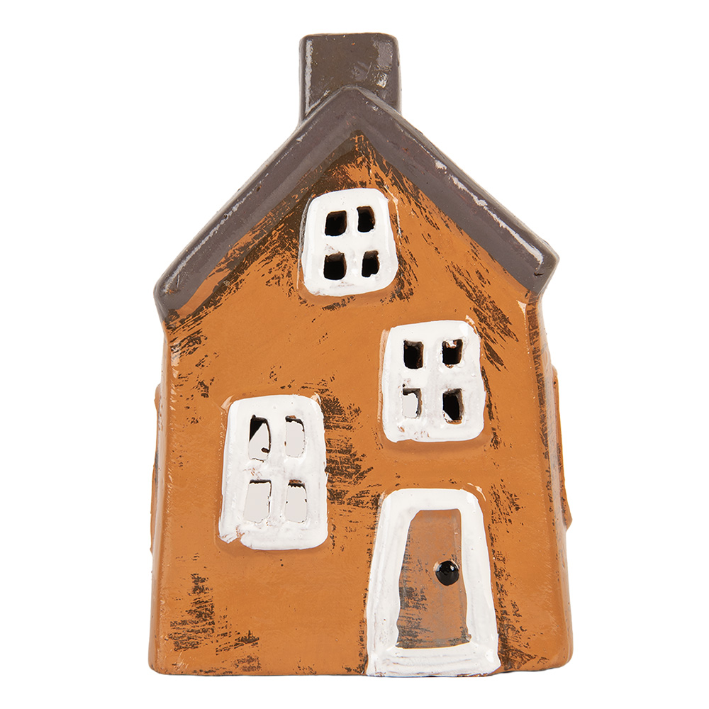 Clayre & Eef   | Decoratie Huisje Oranje Grijs 9x7x13 cm | 6CE2193