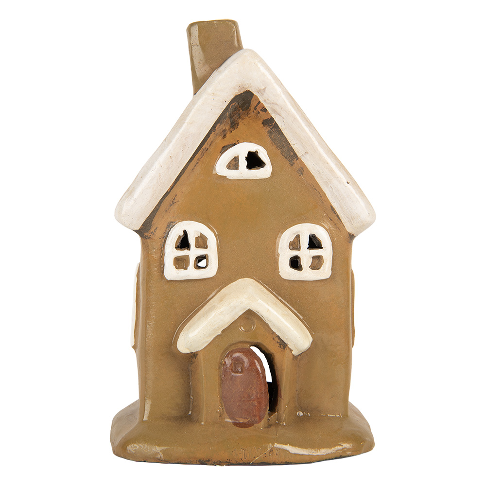 Clayre & Eef   | Decoratie Huisje Bruin Beige 10x10x16 cm | 6CE2195