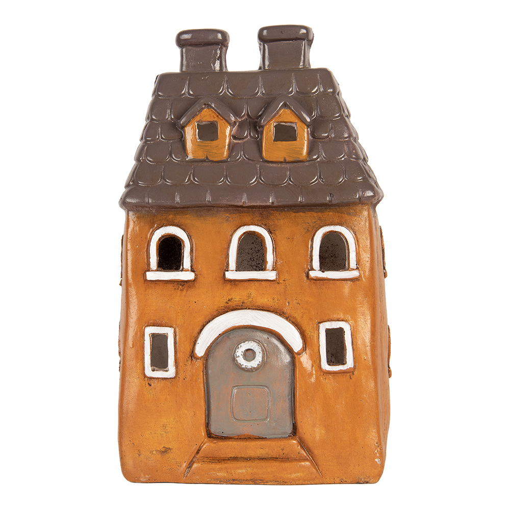 Clayre & Eef   | Decoratie Huisje Oranje Grijs 23x17x37 cm | 6MG0126