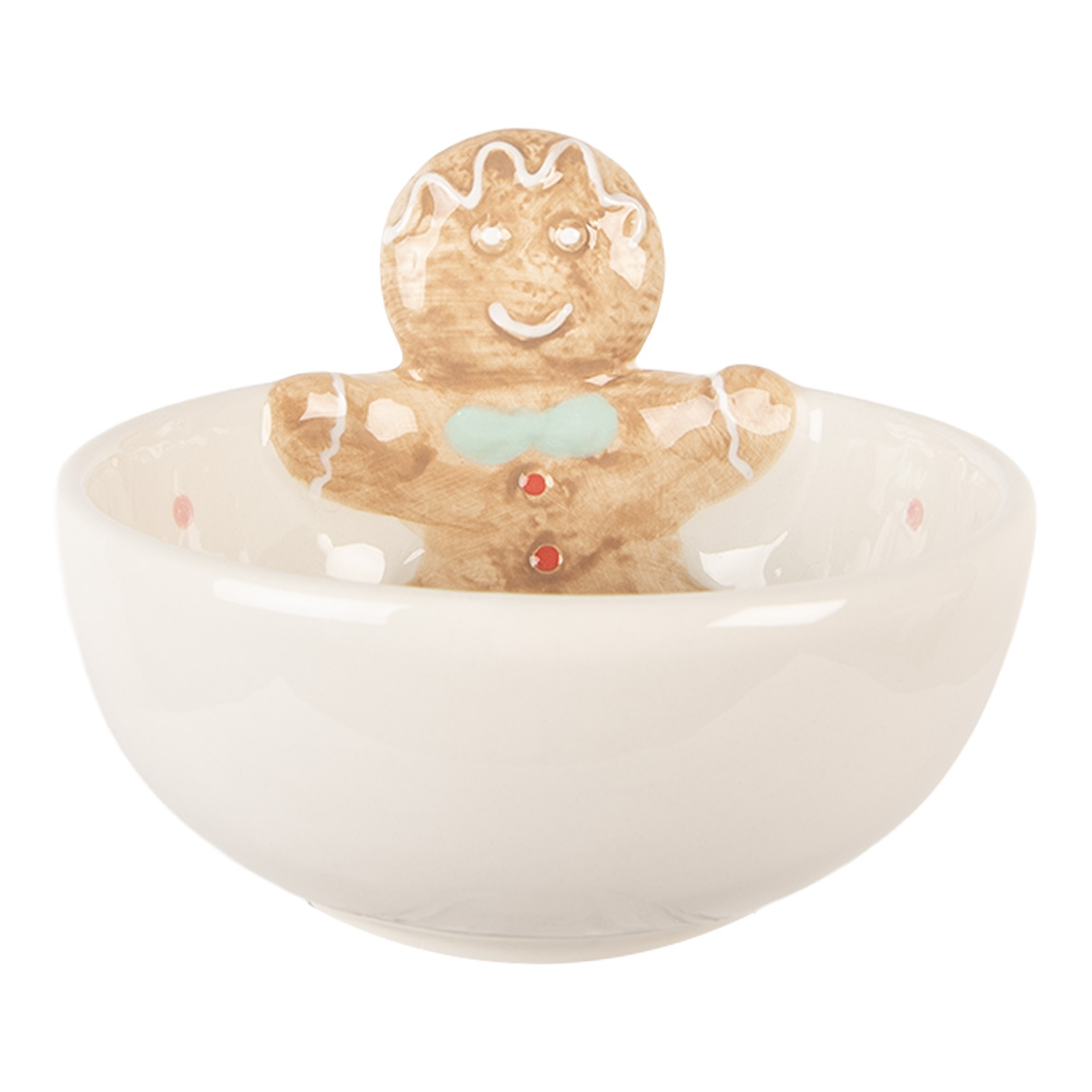 Clayre & Eef   | Serveerschaaltje Wit Bruin ø 13x9 cm / 250 ml | 6CE2217