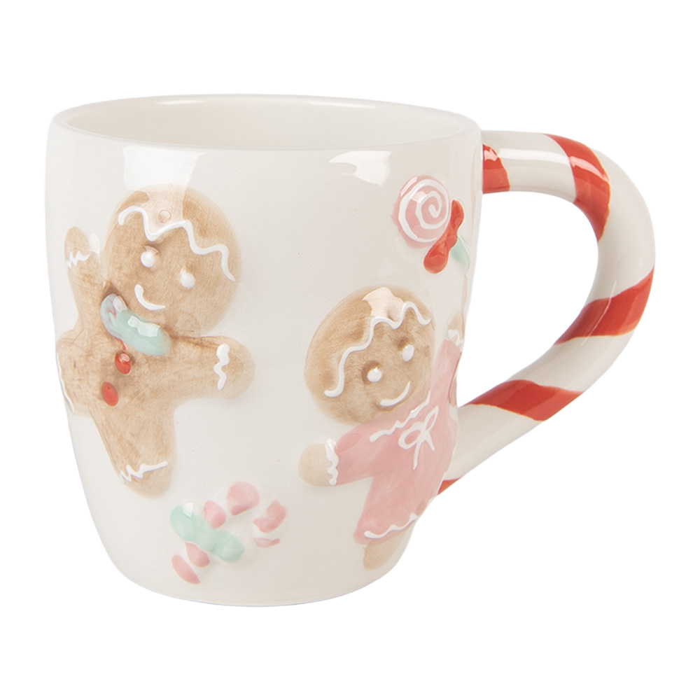 Clayre & Eef   | Mok Wit Bruin 14x9x10 cm / 350 ml | 6CEMU0198