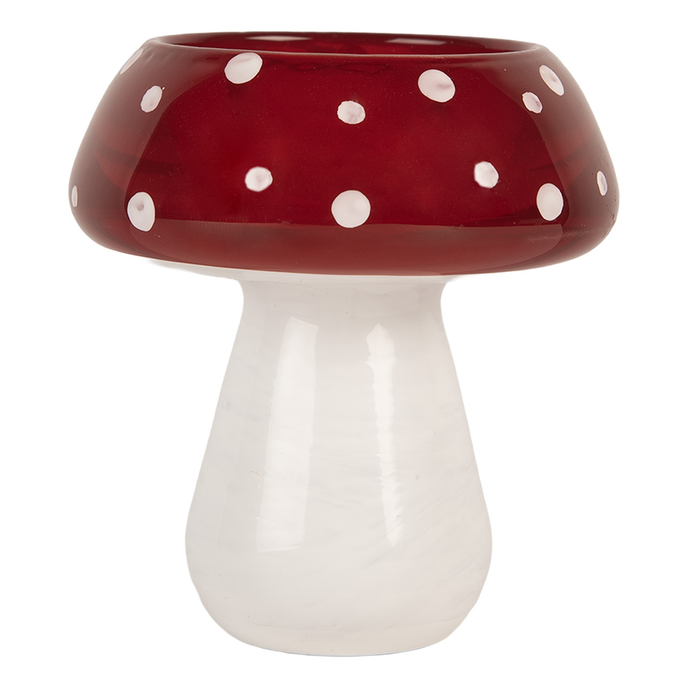Clayre & Eef   | Waxinelichthouder Paddenstoel Wit Rood ø 8x9 cm | 6GL5198