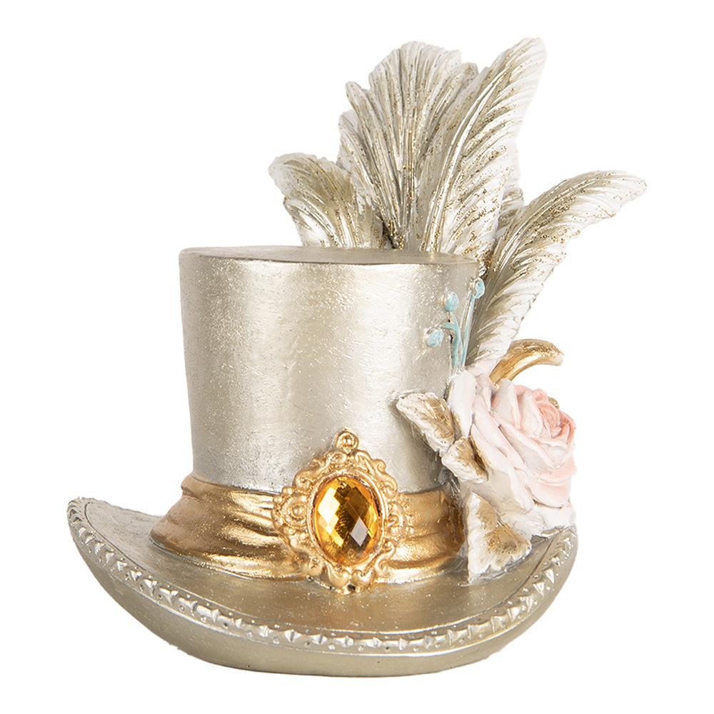 Clayre & Eef   | Decoratie Hoed Zilverkleurig 13x11x13 cm | 6PR5639
