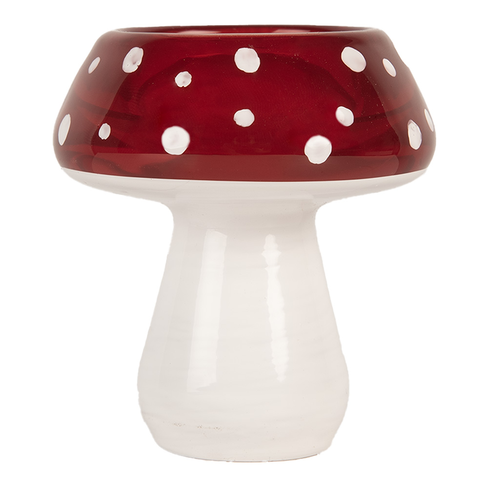 Clayre & Eef   | Waxinelichthouder Paddenstoel Wit Rood ø 7x7 cm | 6GL5199