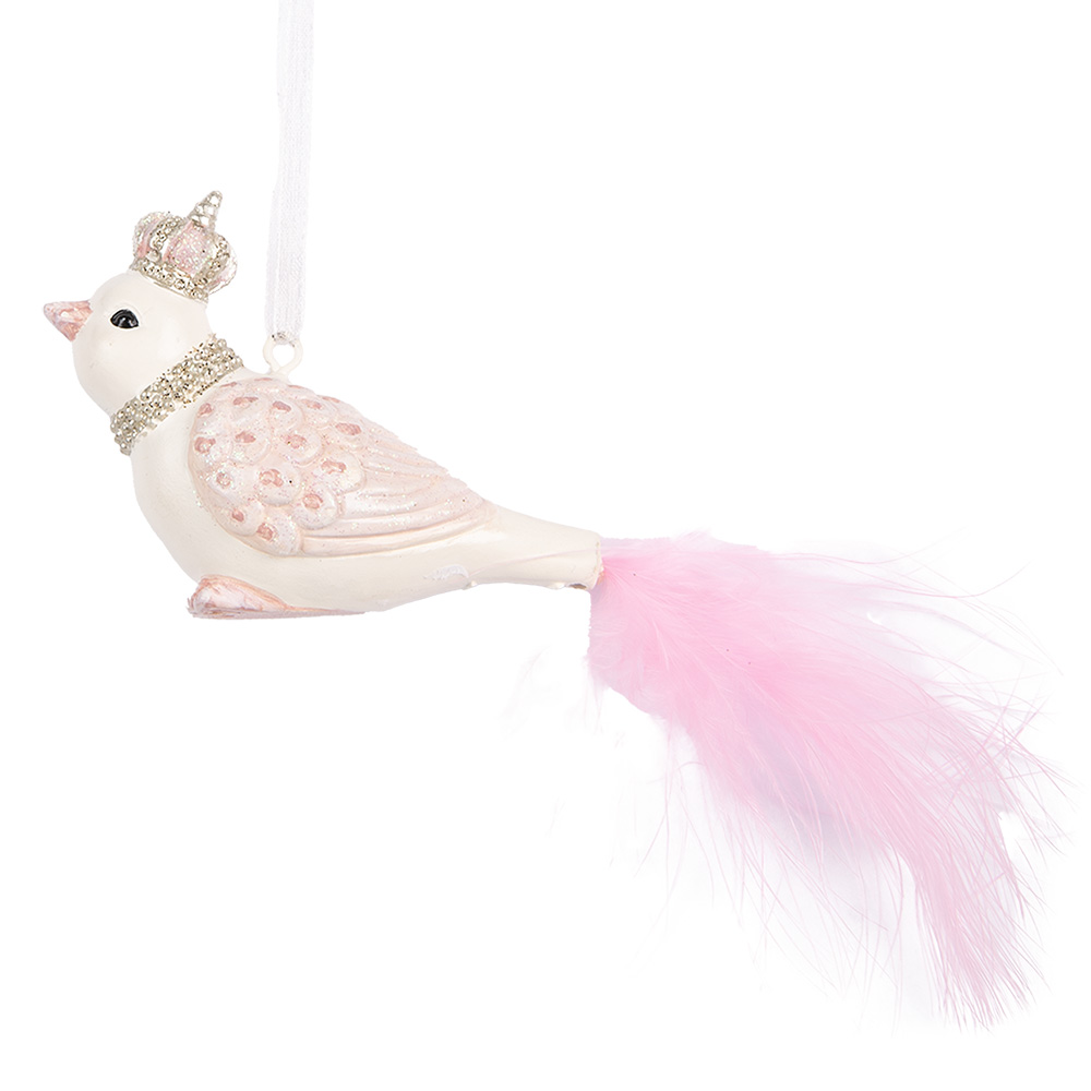 Clayre & Eef   | Decoratie Hanger Vogel Wit Roze 8x5x5 cm | 6PR5657