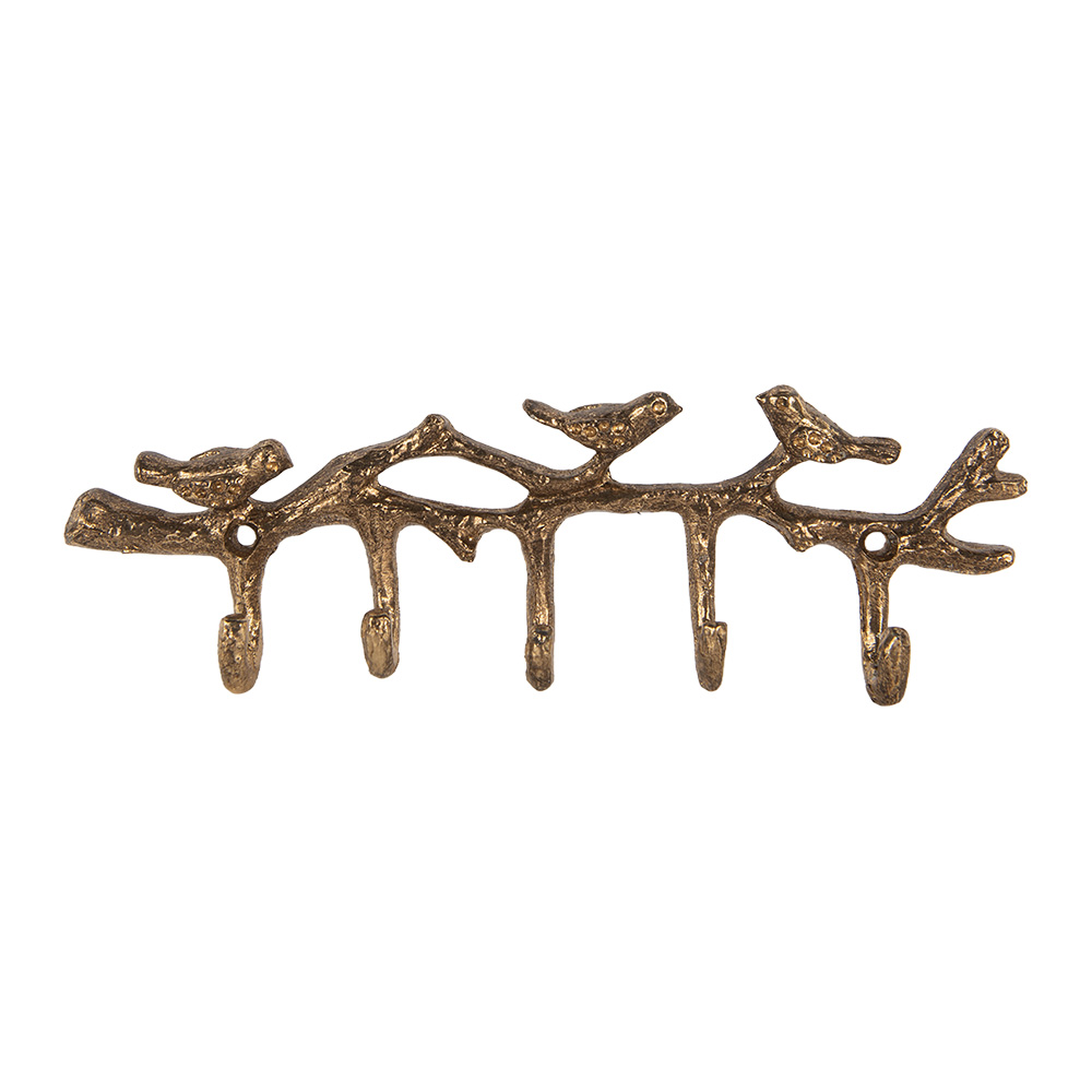 Clayre & Eef   | Wandkapstok 5 haken Goudkleurig 18x2x6 cm | 6Y5883