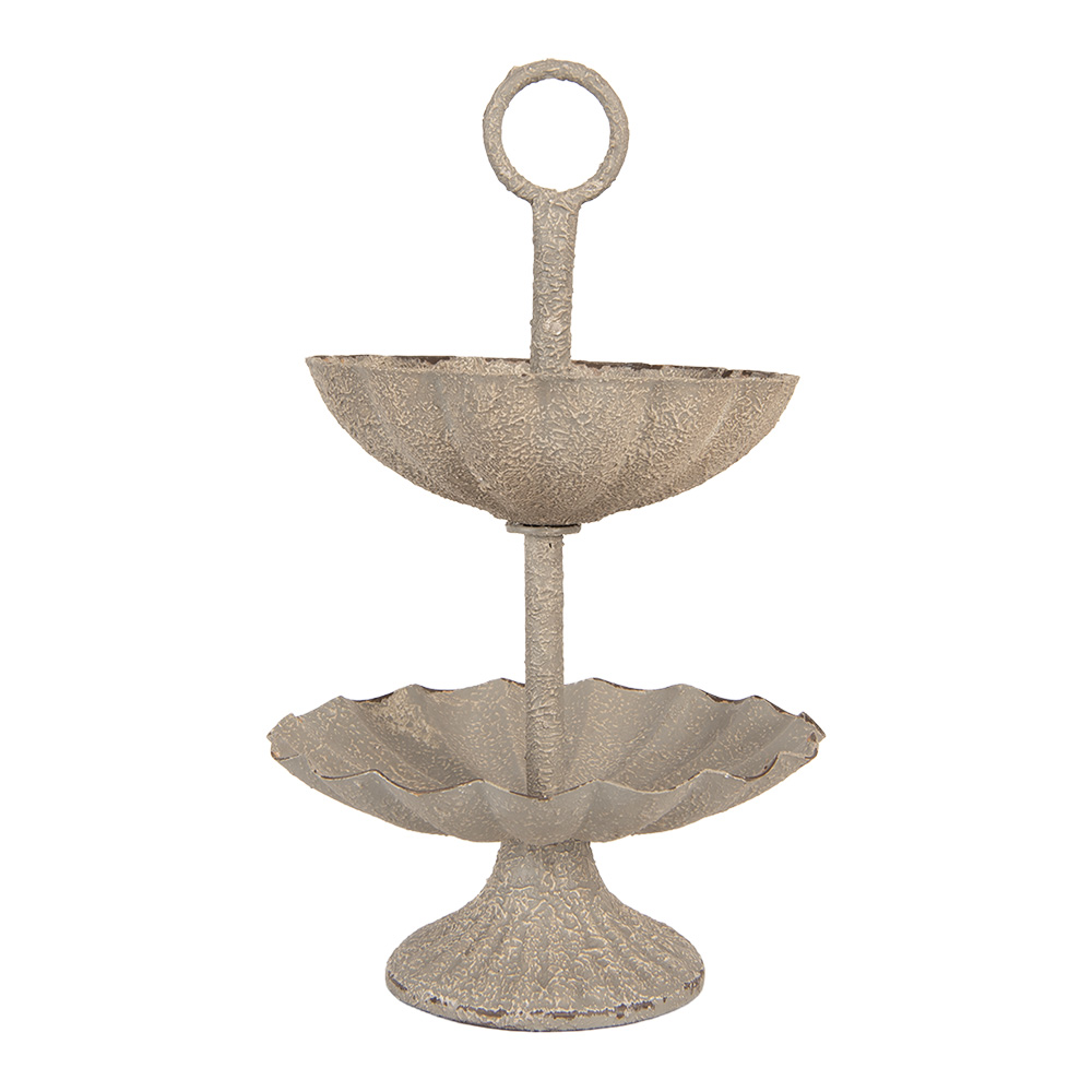 Clayre & Eef   | Etagère 2 laags Grijs Beige ø 15x24 cm | 6Y5886