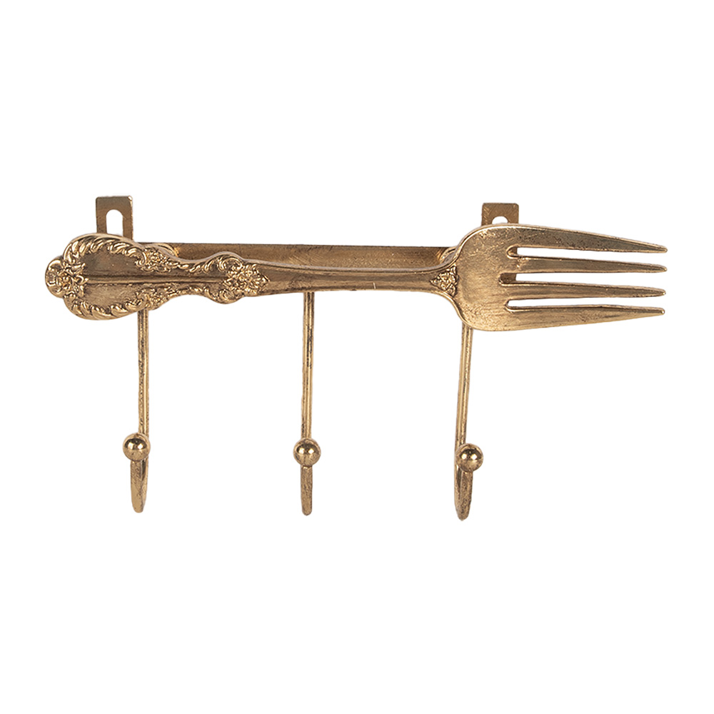 Clayre & Eef   | Wandkapstok 3 haken Goudkleurig 18x4x9 cm | 6Y5897