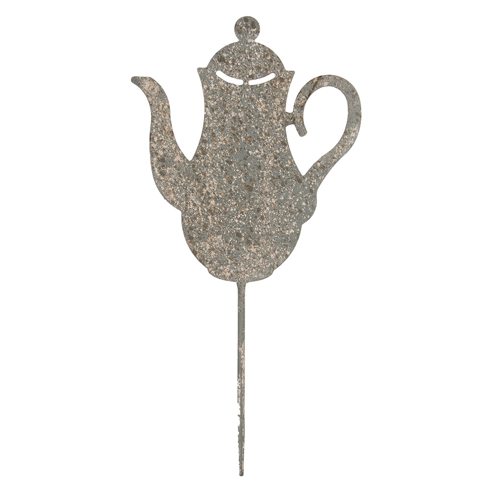 Clayre & Eef   | Tuinsteker Theepot Grijs Beige 20x1x40 cm | 6Y5828