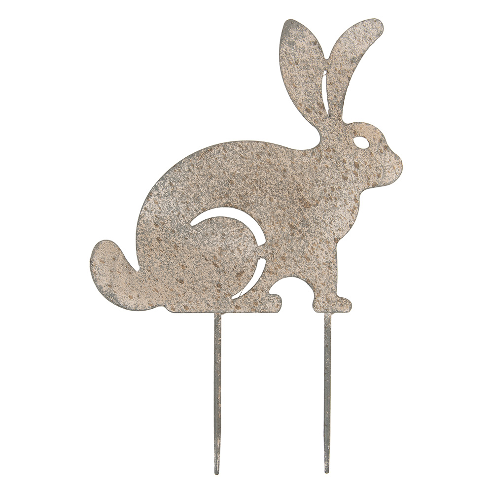 Clayre & Eef   | Tuinsteker Konijn Grijs Beige 28x1x41 cm | 6Y5832