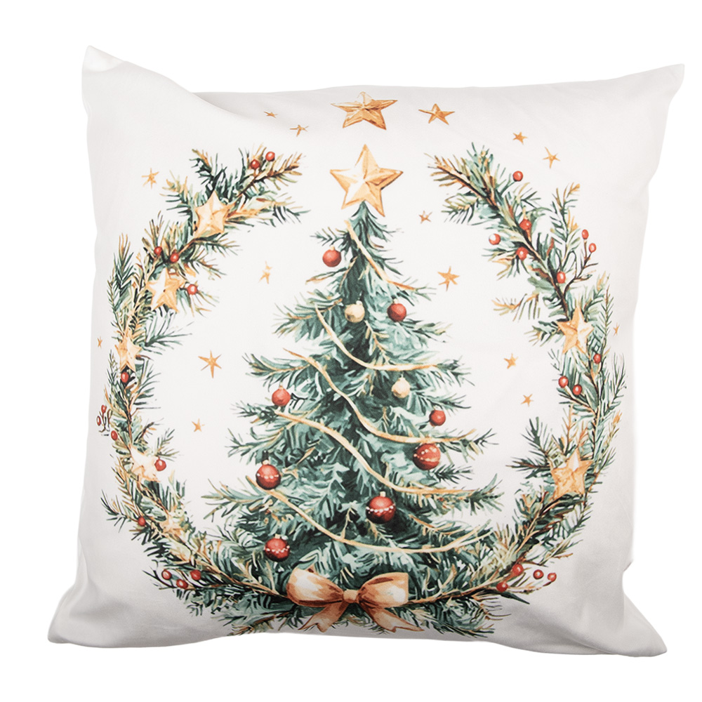 Clayre & Eef   | Kussenhoes Beige Groen 45x45 cm | KT021.438
