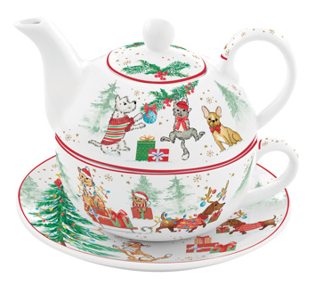 Dekoratief | Tea for one 'Christmas Gang', porselein, 350ml+350ml | A246041